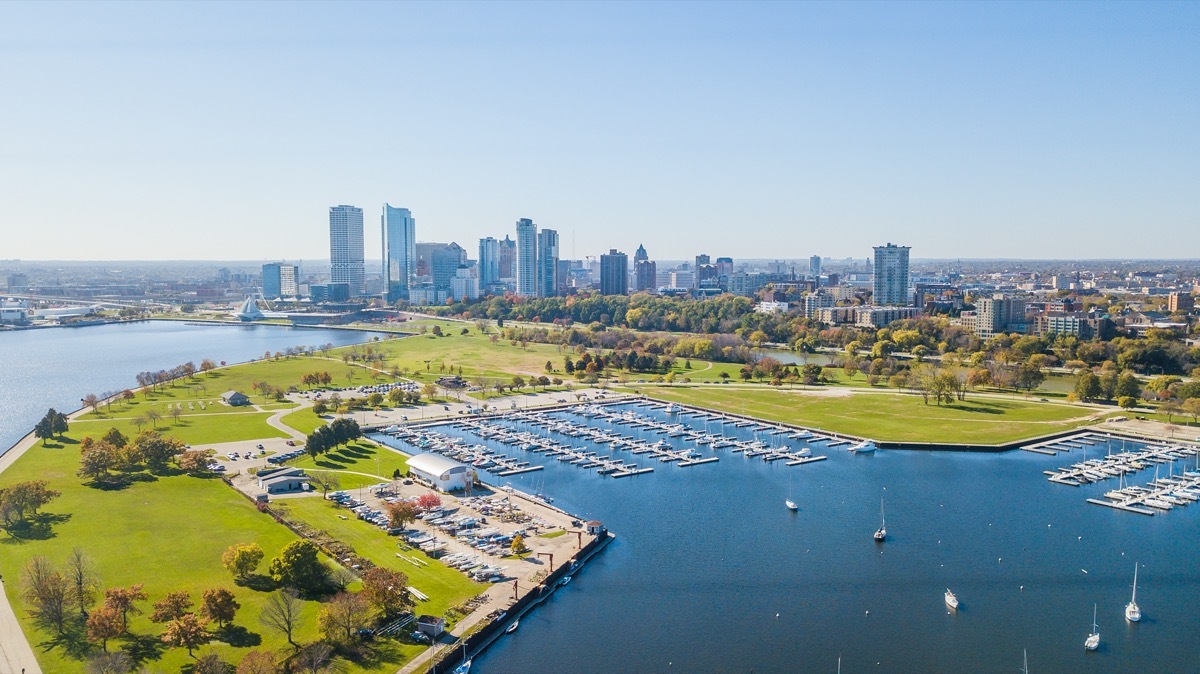 Aerial Drone Milwaukee Marina Wisconsin