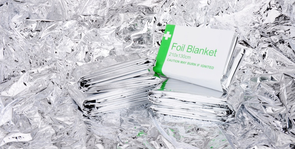 emergency thermal blankets in a row