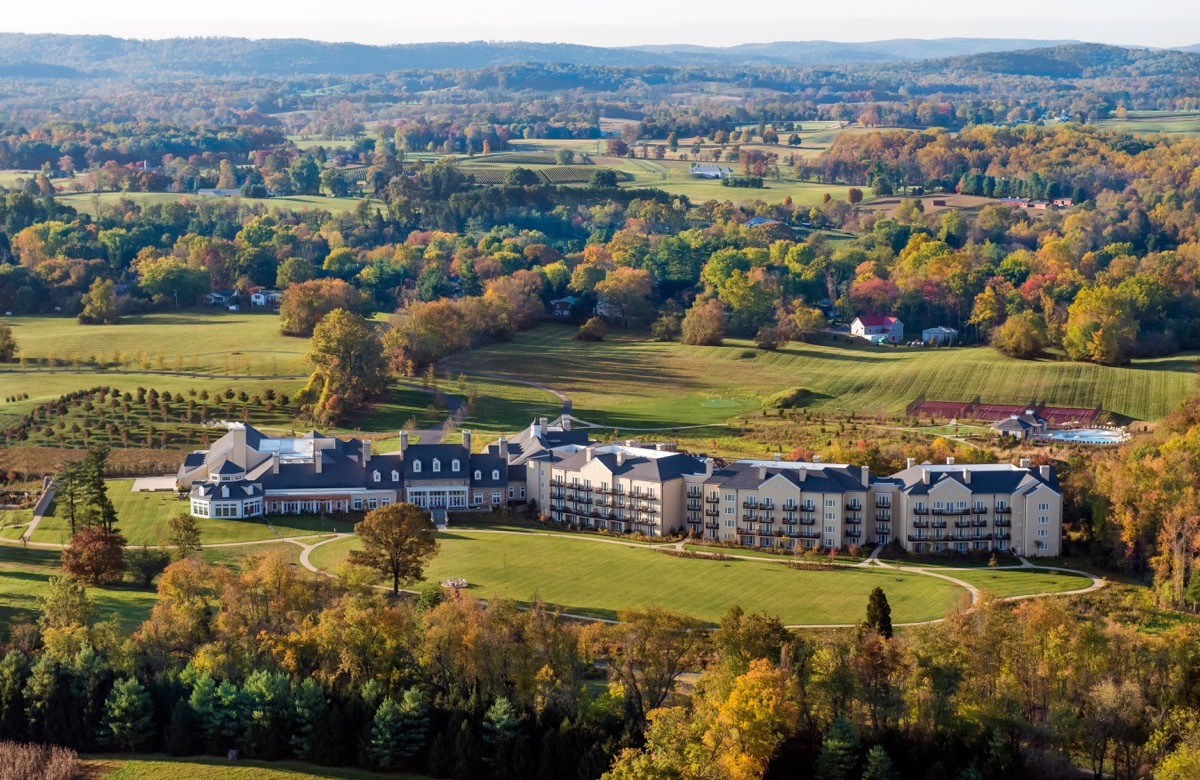 aerial view of a countryside resort in virginia