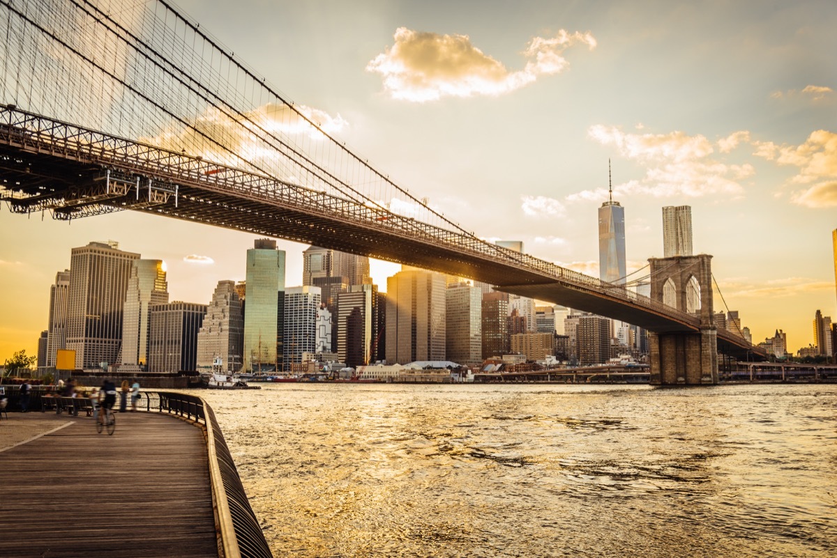 Brooklyn Bridge and Manhattan at sunset