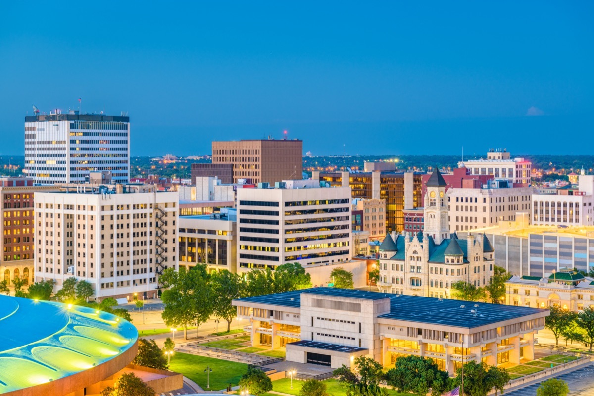 cityscape photo of Wichita, Kansas at dusk