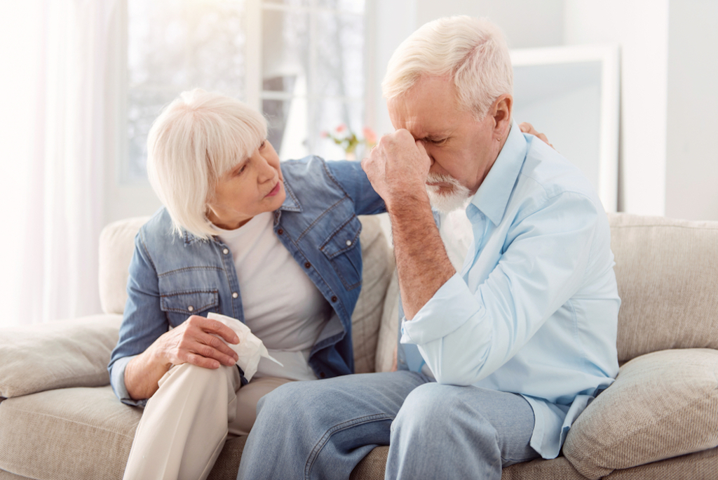 woman is too busy caring about her husband's minor headache to realize she might be having a stroke