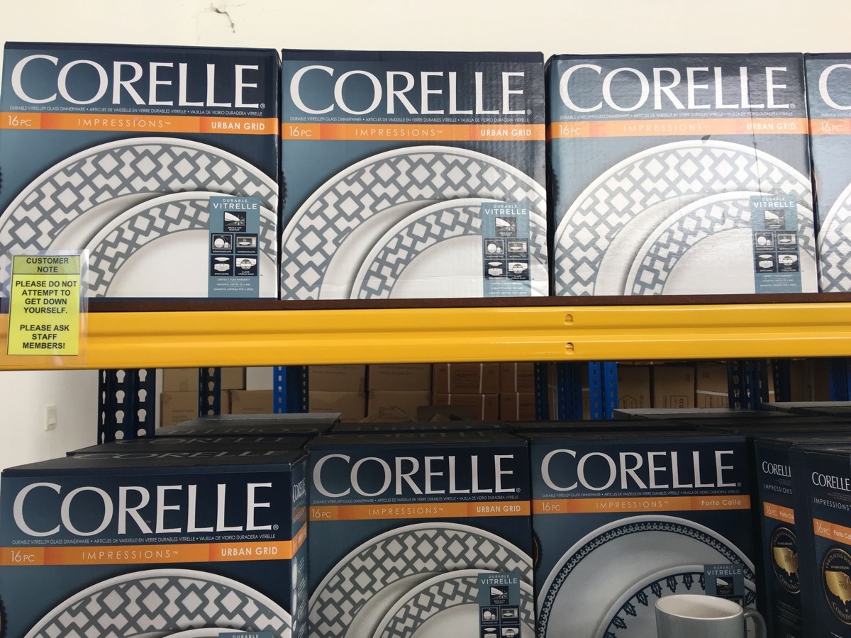 corelle dinnerware on shelf