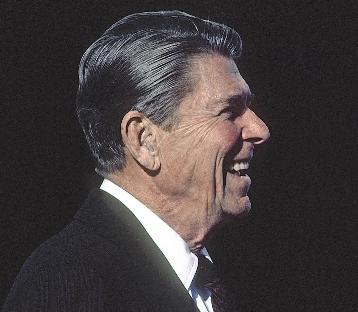 Ronald Reagan wearing hearing aids