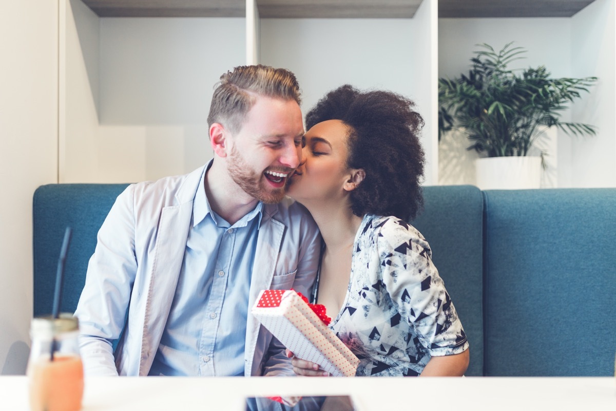 interracial couple kissing on Valentine's Day