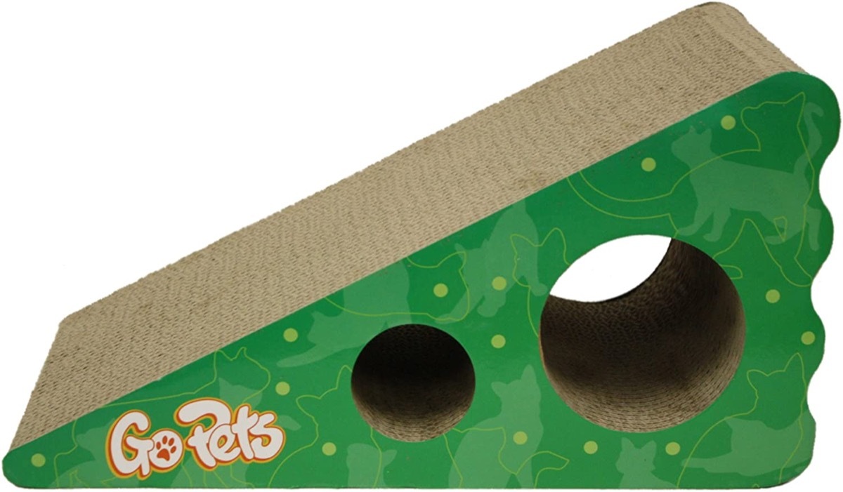 green corrugated cardboard cat scratching post