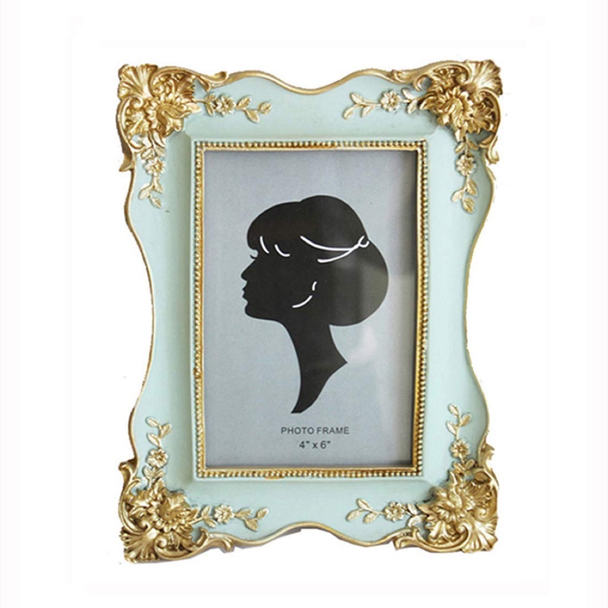 green picture frame with gold edges